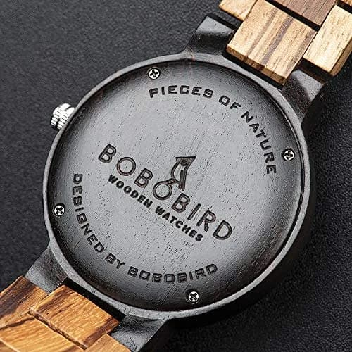 BOBO BIRD Zebra Wooden Watch Men's Blue Dial Week Date Display 45.6mm (1.8in) | Handmade Casual Quartz thumbnail 6