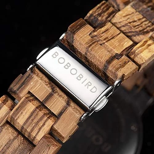 BOBO BIRD Zebra Wooden Watch Men's Blue Dial Week Date Display 45.6mm (1.8in) | Handmade Casual Quartz thumbnail 7
