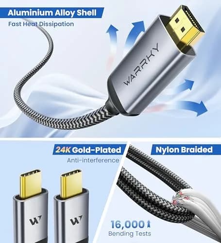 Warrky USB C to HDMI Cable 15FT | 4K@60Hz High-Speed HDR Type C to HDMI Cord thumbnail 6
