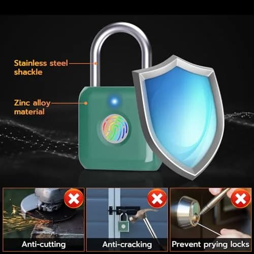 Pothunder Green Fingerprint Padlock | Keyless Biometric Security Lock with USB Rechargeable Battery thumbnail 7