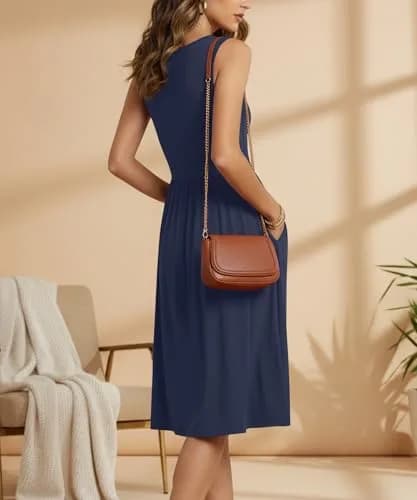 NILOUFO Sleeveless Dress for Women Summer Knee Length with Pockets | Flowy Casual V-Neck Dress thumbnail 5