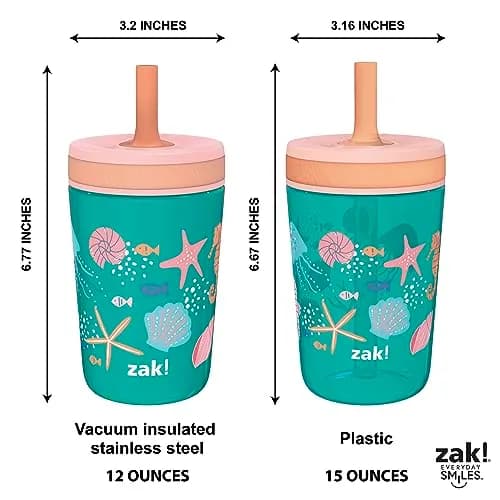 Zak Designs Shells Kelso Tumbler Set, Leak-Proof Screw-On Lid with Straw, Bundle for Kids Includes Plastic and Stainless Steel Cups with Bonus Sipper (3pc Set, Non-BPA) thumbnail 8