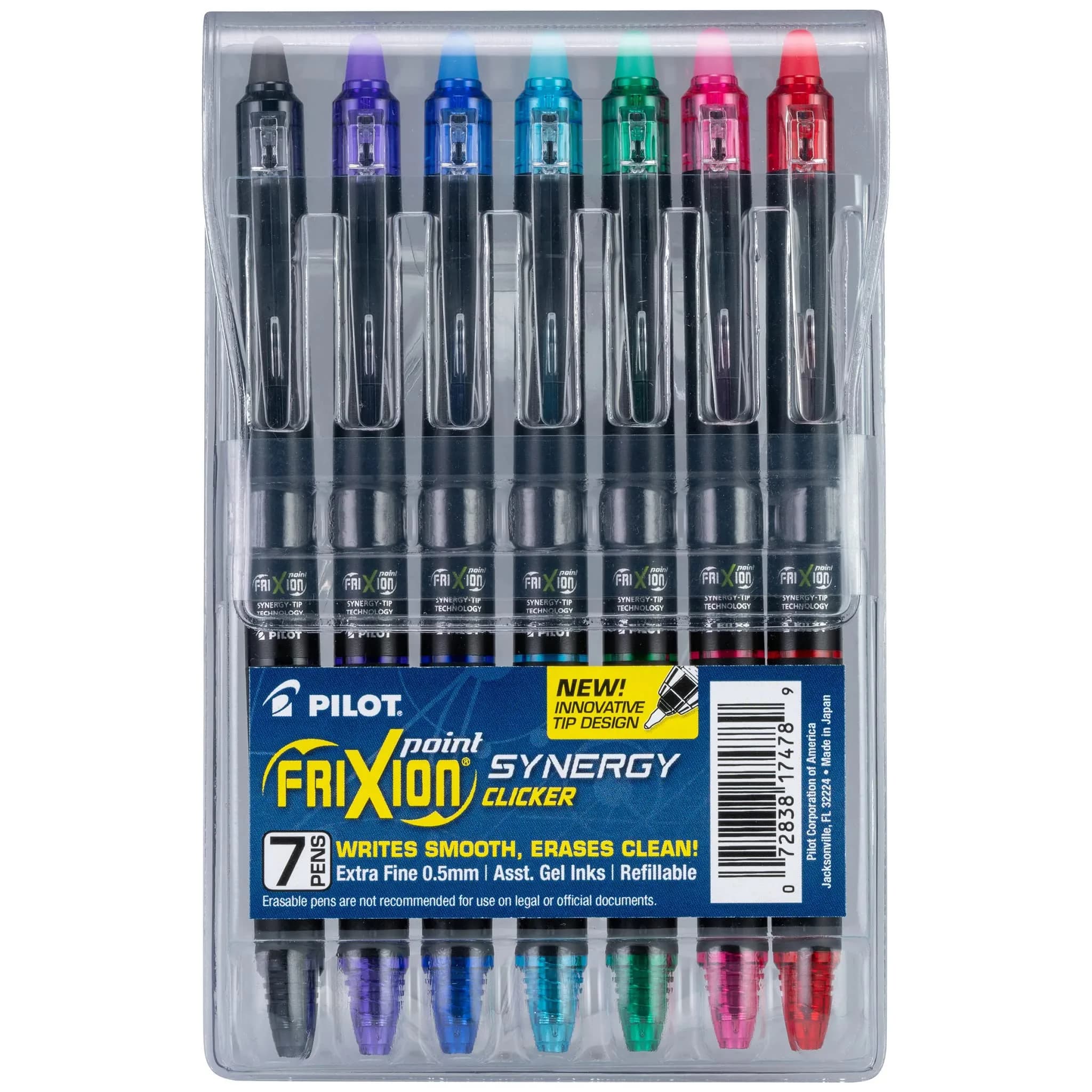 PILOT FriXion Synergy Clicker Erasable Pens 0.5mm (5-Pack Assorted) | Write, Erase, Rewrite — Vibrant 7
