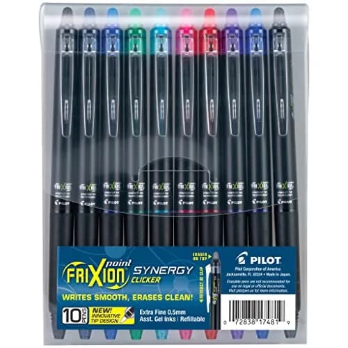 PILOT FriXion Synergy Clicker Erasable Pens 0.5mm Extra Fine Point, 10 Assorted Colors | Smooth Ink Flow thumbnail 1