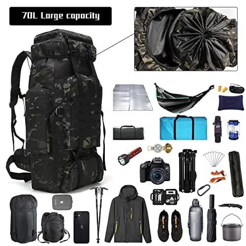 W WINTMING 70L Hiking Backpack for Men | Water-Resistant 900D Oxford Tactical Rucksack with Molle System thumbnail 3