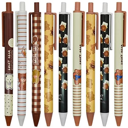 Maydahui 12 PCS Cute Bear Gel Pen Cartoon Girl Cookies | Smooth Ink, 0.5mm Fine Point, Retractable, Multicolor, Animal Design thumbnail 1