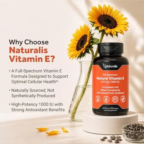 Naturalis Sunflower Vitamin E 670mg (1000 IU) with Mixed Tocopherols | Essential Skin & Immune Support | Non-GMO, Gluten & Soy Free | 60 Softgels thumbnail 4