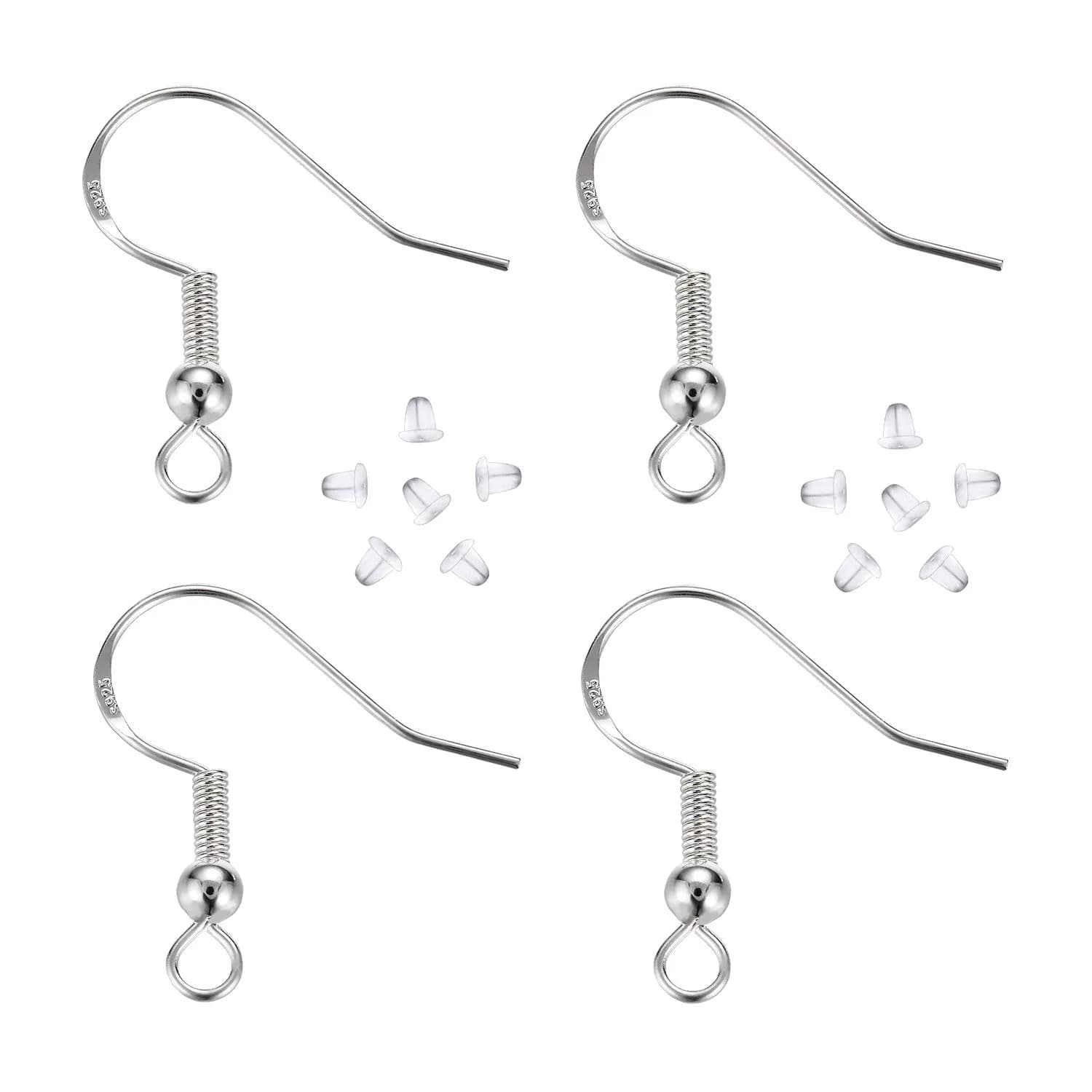 HOLLOSPORT Sterling Silver Plated Earring Hooks & Silicone Backs - 48 Pairs | Hypoallergenic Fish Ear Wire Findings for Jewelry Making - main product image