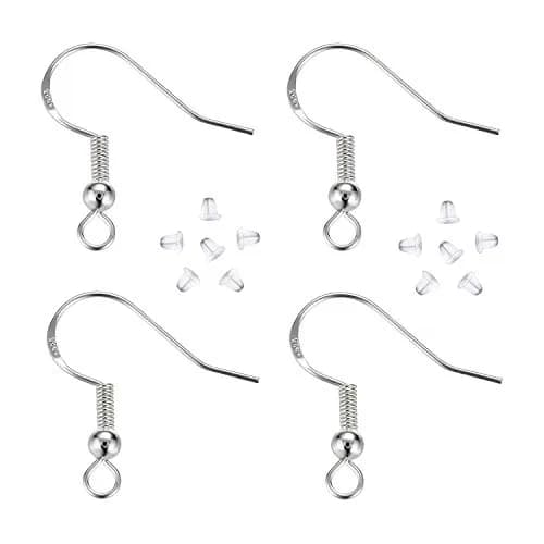 HOLLOSPORT Sterling Silver Plated Earring Hooks & Silicone Backs - 48 Pairs | Hypoallergenic Fish Ear Wire Findings for Jewelry Making thumbnail 1