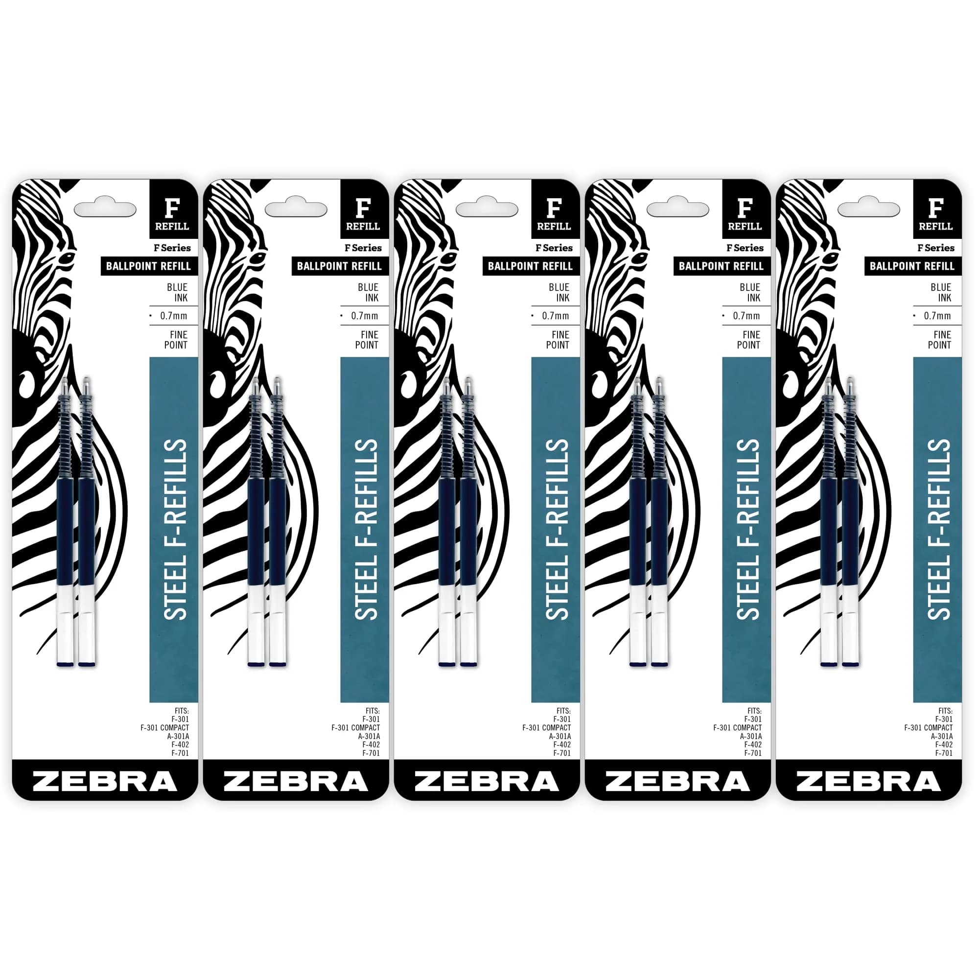 Zebra Pen F-Refill Ballpoint Pen Refills, Blue Ink, 0.7mm Fine Point, 10-Pack | Smooth Writing Performance