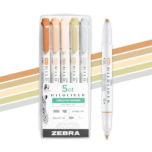 Zebra Pen Mildliner Highlighters Neutral Vintage Dual Tip 5-Pack | Smooth Ink Flow thumbnail 1
