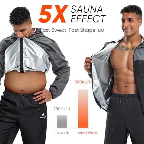 HOTSUIT Sauna Suit for Men Weight Loss Sweat Suits Gym Workout Exercise Sauna Jacket Pant Full Body, Gray, M | Scientific Water Weight Loss thumbnail 2