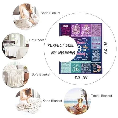 Wisegem Sweet 16 Blanket 60" x 50" | Perfect Gift for 16th Birthday Girl thumbnail 5