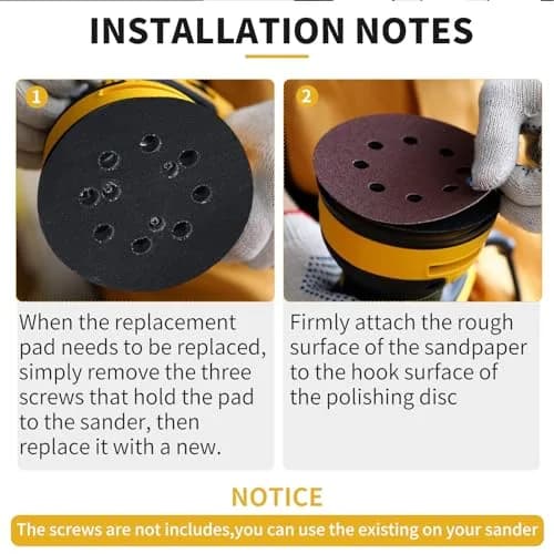 Gnellkoor 5 Inch Orbital Sander Pad Replacement | 8 Dust Holes, 3 Screw Holes, 1 Inch Arbor thumbnail 4