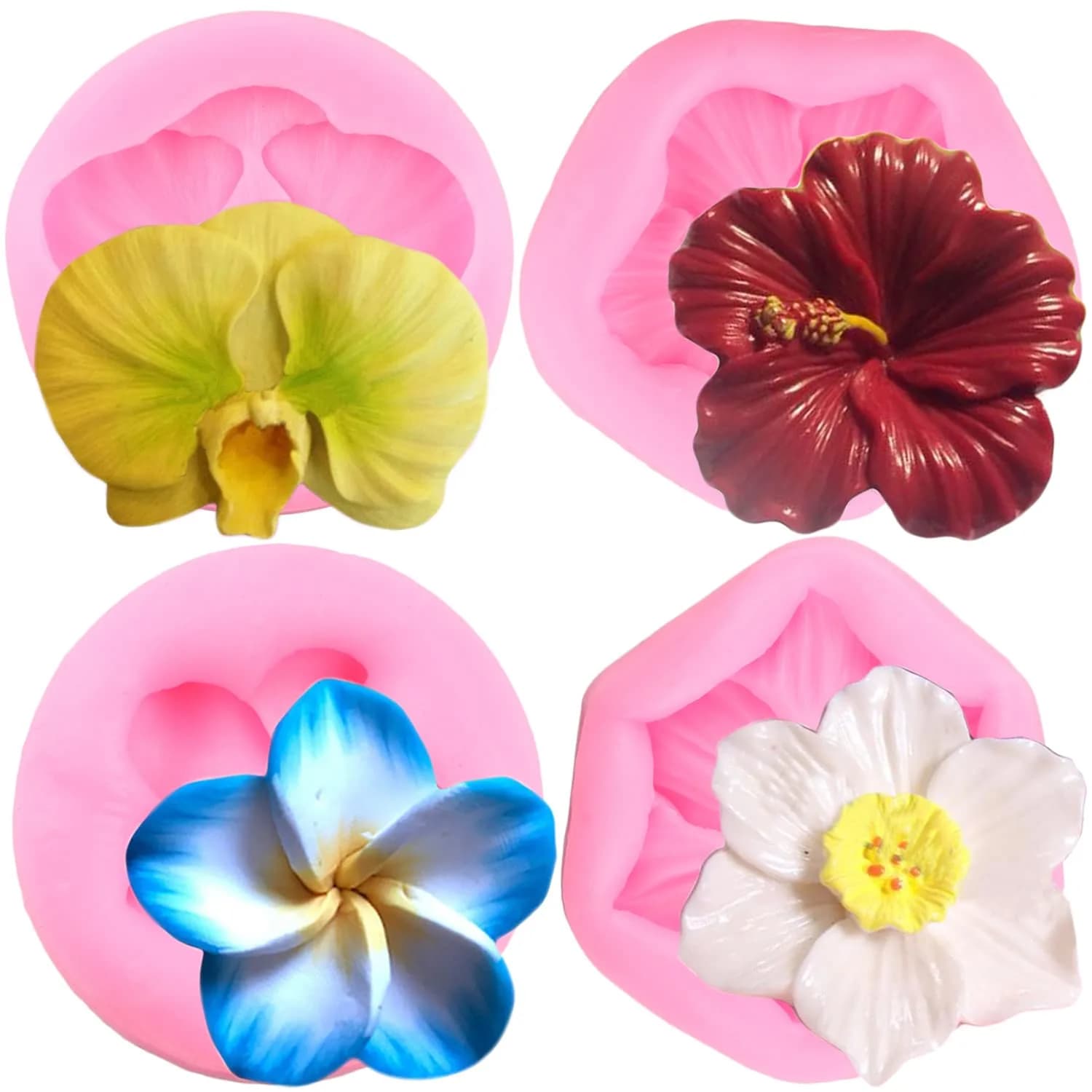 ZiXiang Flower Silicone Molds Set of 4 | Rose Chrysanthemum Fondant Molds for Cake Decorating, 1.88-2.20 inch Cavities — Style A