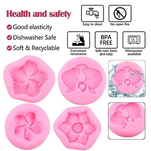 ZiXiang Flower Silicone Molds Set of 4 | Food Grade Plumeria Orchid Fondant Molds for Cake Decorating thumbnail 2