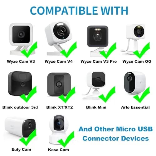 JJMASEE 26ft (7.9m) White Micro USB Extension Cable with Adapter, 2-Pack | Weatherproof Power Cord for Wyze/Blink Cams thumbnail 2