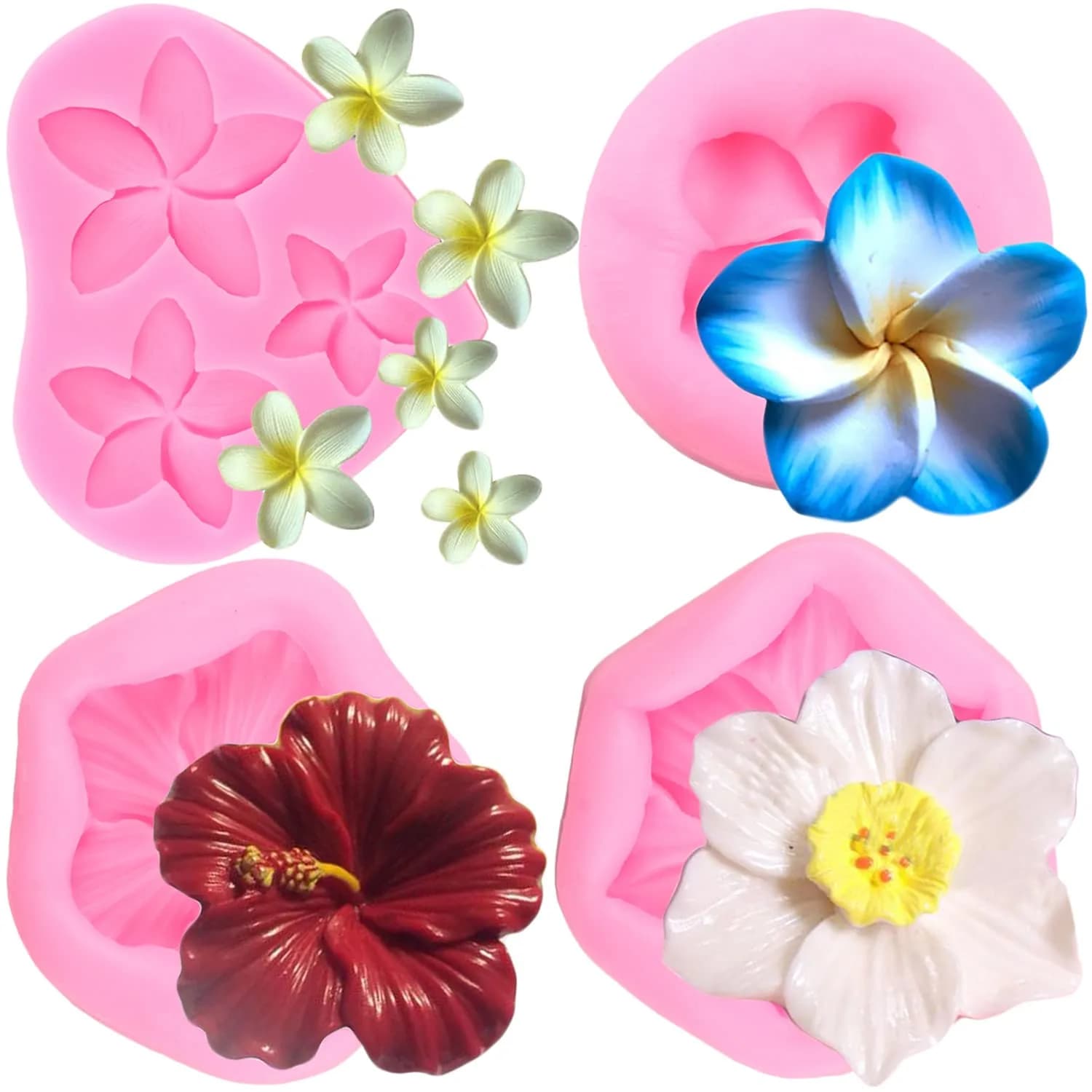ZiXiang Flower Silicone Molds Set of 4 | Rose Chrysanthemum Fondant Molds for Cake Decorating, 1.88-2.20 inch Cavities — Style D