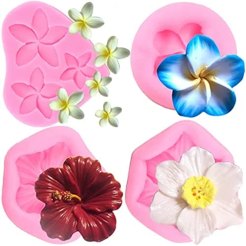 ZiXiang Plumeria Flower Silicone Mold Set | 4-Piece Tropical Flower Fondant & Chocolate Molds thumbnail 1