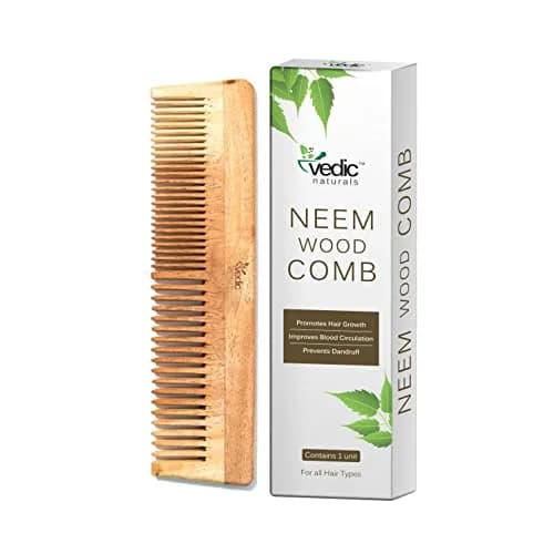 Vedic Naturals Neem Wood Comb for Hair Growth, Hair Fall & Dandruff Control | Dual Sided Wide & Fine Tooth Natural Wooden Comb (19.3 cm) thumbnail 1