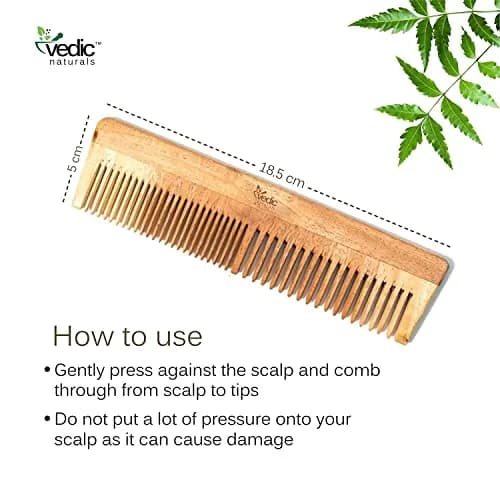 Vedic Naturals Neem Wood Comb for Hair Growth, Hair Fall & Dandruff Control | Dual Sided Wide & Fine Tooth Natural Wooden Comb (19.3 cm) thumbnail 5