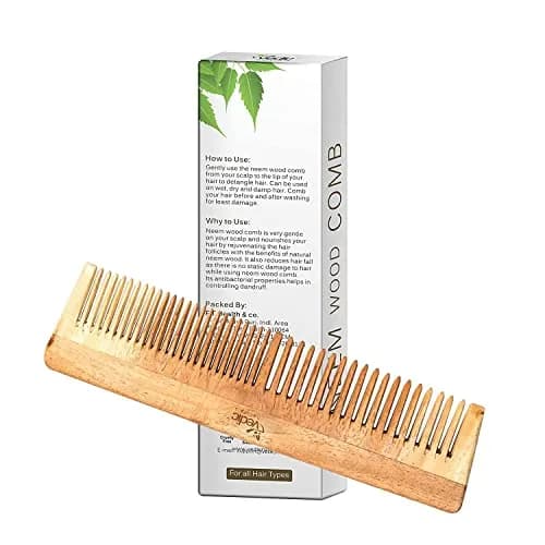 Vedic Naturals Neem Wood Comb for Hair Growth, Hair Fall & Dandruff Control | Dual Sided Wide & Fine Tooth Natural Wooden Comb (19.3 cm) thumbnail 2