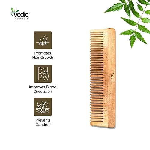 Vedic Naturals Neem Wood Comb for Hair Growth, Hair Fall & Dandruff Control | Dual Sided Wide & Fine Tooth Natural Wooden Comb (19.3 cm) thumbnail 3