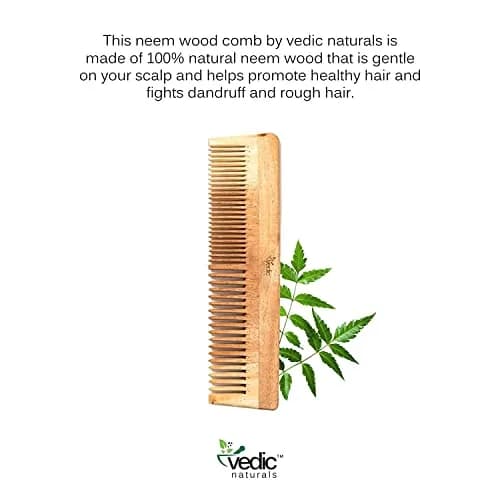 Vedic Naturals Neem Wood Comb for Hair Growth, Hair Fall & Dandruff Control | Dual Sided Wide & Fine Tooth Natural Wooden Comb (19.3 cm) thumbnail 4