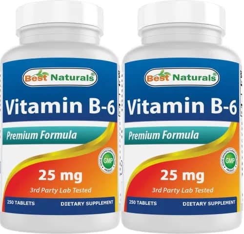 Best Naturals Vitamin B6 25mg 250 Tablets | 250 Count (Pack of 2) | Non-GMO & Gluten-Free thumbnail 1