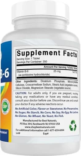 Best Naturals Vitamin B6 25mg 250 Tablets | 250 Count (Pack of 2) | Non-GMO & Gluten-Free thumbnail 4