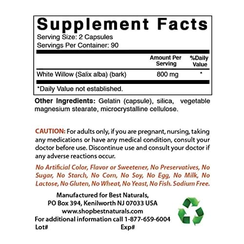 Best Naturals White Willow Bark 400 mg 180 Capsules | Supports Pain & Inflammation thumbnail 2