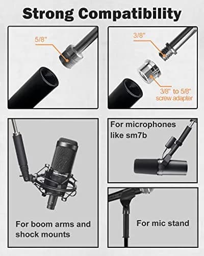 Boseen Microphone Stand Extension Tube Set with Adapters | 4 Pieces, Aluminum Alloy, Black thumbnail 3