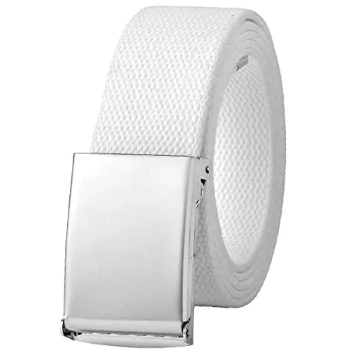 Falari Canvas Web Belt Fully Adjustable Cut to Fit Golf Belt with Flip Top Silver Buckle - White (135 cm / 53 inch) thumbnail 1