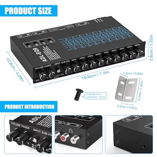 Facmogu 9-Band Car Audio Equalizer EQ with 8V RMS Line Driver, 12V DC thumbnail 4