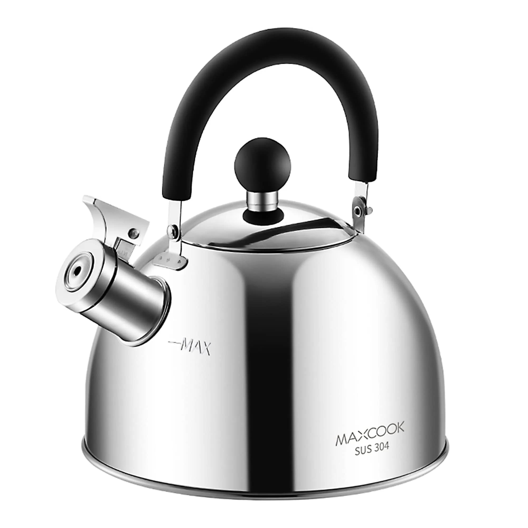 MAXCOOK 4.2 Quart/4L Stainless Steel Whistling Tea Kettle | Induction Compatible, Brushed Satin Finish — Silver / 2.1 Quarts