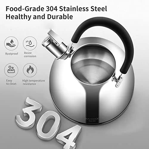 MAXCOOK 304 Stainless Steel Whistling Tea Kettle 2.1 Quart (2L) | Induction Stovetop Safe thumbnail 2