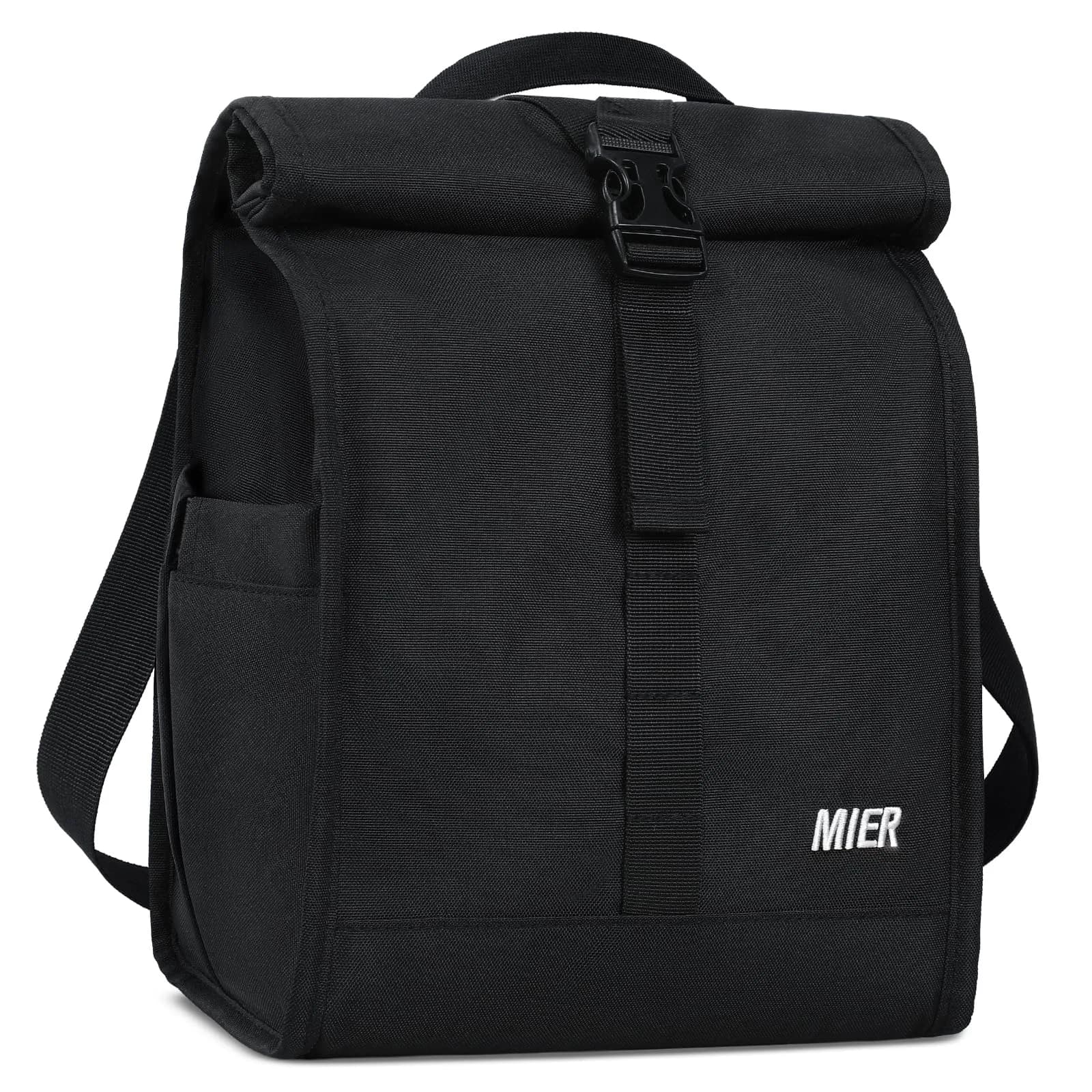MIER Insulated Lunch Bag Roll-Top Lunchbox for Adults, Pink | 9 L x 6 W x 15 H inches (25.4 cm) — Black