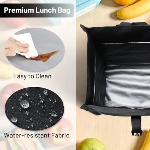 MIER Insulated Lunch Bag Roll-Top Lunchbox for Adults, Black | 16.5 L x 9 W x 11.75 D inches (426 L) thumbnail 4