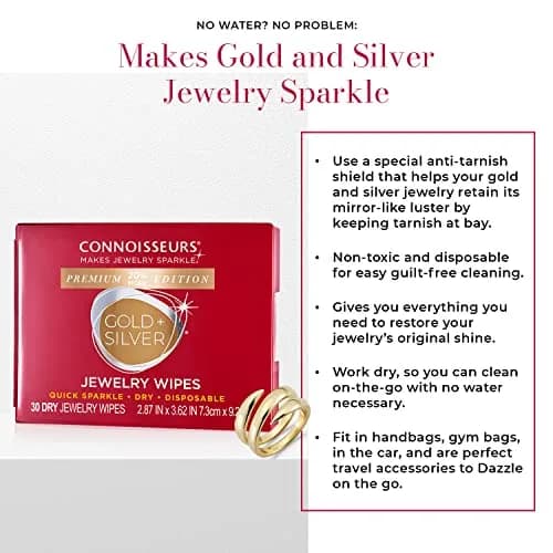 CONNOISSEURS Jewelry Wipes - 30 Pack | Fast Jewelry Cleaning & Tarnish Protection thumbnail 2