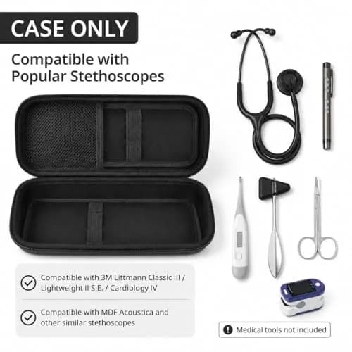 ALKOO Professional Healthcare Stethoscope Case for 3M Littmann Classic III/Cardiology IV, Black (11" L x 4.7" W x 2.4" H) | Protects Your Essential Medical Tool thumbnail 2