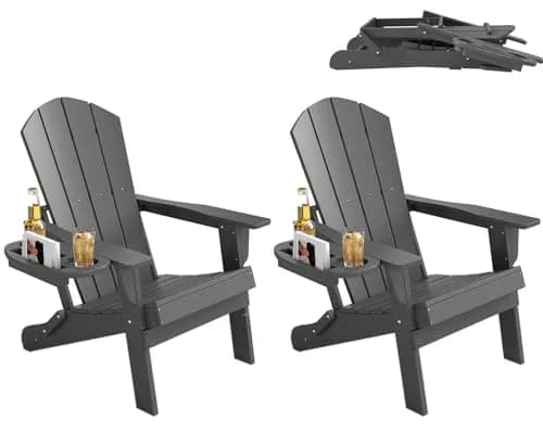 FOOWIN Folding Adirondack Chair Set of 2 | Weatherproof HDPE Outdoor Chairs in Grey thumbnail 1