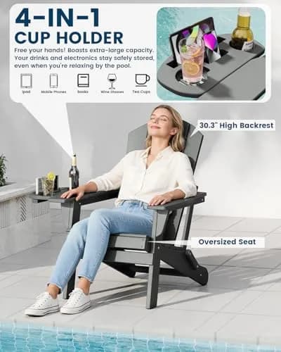 FOOWIN Folding Adirondack Chair Set of 2 | Weatherproof HDPE Outdoor Chairs in Grey thumbnail 4
