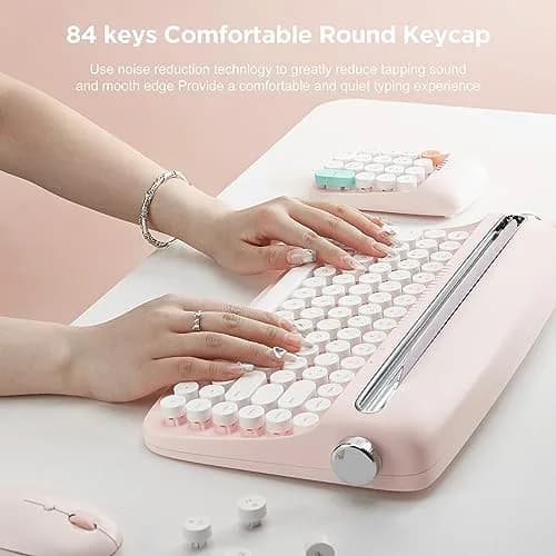 YUNZII ACTTO B303 Retro Typewriter Bluetooth Keyboard (Baby Pink) | 84-Key Compact Wireless Keyboard with Integrated Stand thumbnail 7