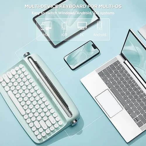 YUNZII ACTTO B303 Wireless Retro Typewriter Keyboard Sweet Mint | Bluetooth 5.0, 84-Key Compact Layout thumbnail 4