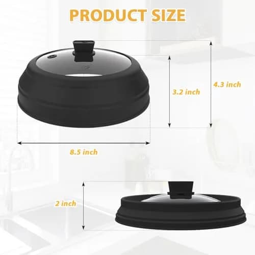 GLOU-GLOU GOOSE GGG Microwave Splatter Cover Glass Lid 8.5 inch Black | Collapsible, Tempered Food Grade thumbnail 3