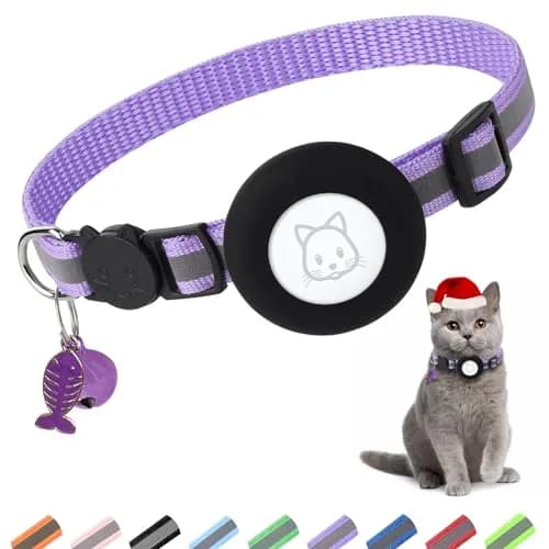 SimpleThings Purple Airtag Cat Collar with Bell & Safety Buckle | 2.54 cm (1 inch) Width, 22-35 cm (8.66-13.78 inch) Neck Size thumbnail 1