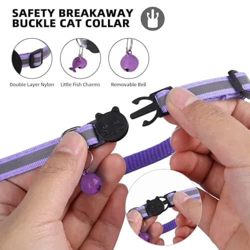 SimpleThings Purple Airtag Cat Collar with Bell & Safety Buckle | 2.54 cm (1 inch) Width, 22-35 cm (8.66-13.78 inch) Neck Size thumbnail 4