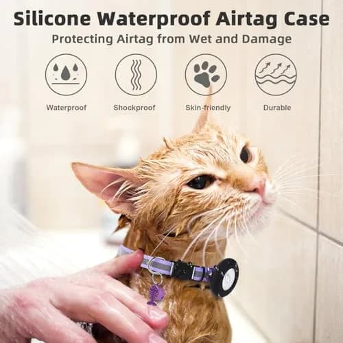 SimpleThings Purple Airtag Cat Collar with Bell & Safety Buckle | 2.54 cm (1 inch) Width, 22-35 cm (8.66-13.78 inch) Neck Size thumbnail 6