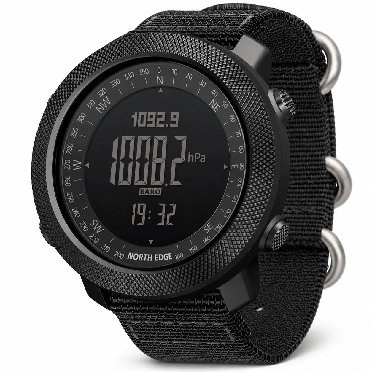 NORTH EDGE Apache 50mm Digital Watch for Men | Rugged Outdoor Companion with Altimeter, Barometer, Compass — Black