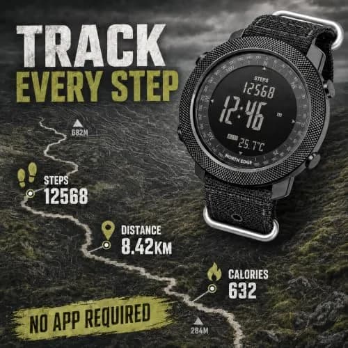 NORTH EDGE Apache Men's Survival Tactical Watch 50mm | Altimeter, Barometer, Compass, Weather Prediction thumbnail 4